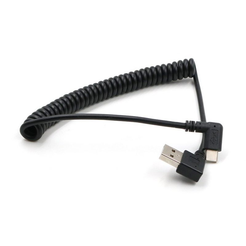 Spiral Coiled USB 3.1 C-TYPE angle male to 2.0 Right angle AM adapter adaptor Cable 1.5M 5FT；