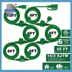 Outdoor Extension Cord Multiple Outlet, 50 Ft Christmas Light with Safety Cover, 16-3 SJTW Green