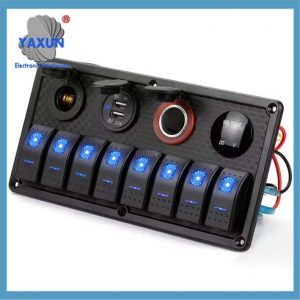 12V Marine Light Control Waterproof on off 8 Gang Rocker Switch Panel with Digital Voltage Display 3.1A Dual USB Power Charge